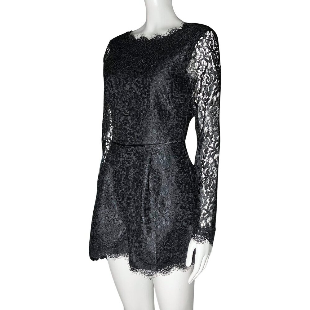 NWT Anthropologie Black Lace Long Sleeve Romper Whimsigoth Coquette XS Size 2